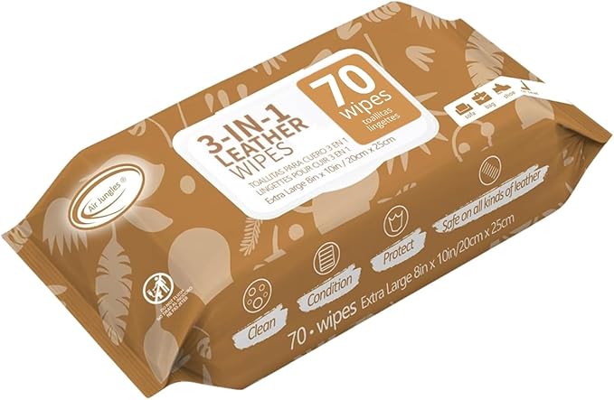 Air Jungles 3in1 Leather Cleaner Wipes 70 Count (Pack of 1), and All Purpose Car and Home Cleaning Wipes 70 Count