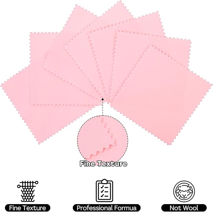 100 Pcs Jewelry Cleaning Cloth, Professional Polishing Cloth Individually Wrapped, Pink Silver Polishing Cloths for Jewelry Sterling Silver Gold Platinum Watch Coins and More (3.2" x 3.2")