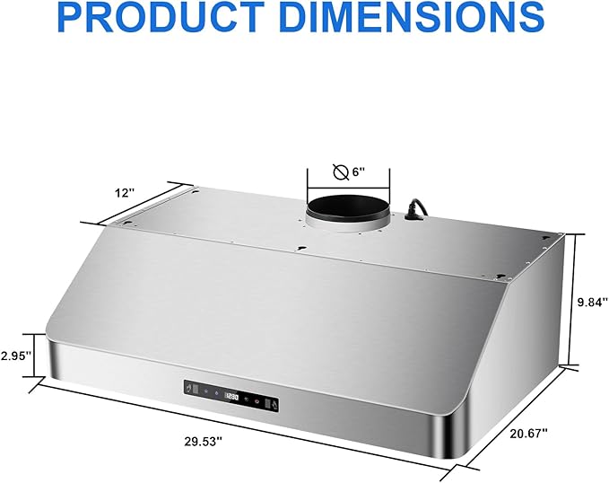 Under Cabinet Range Hood 30 inch, Kitchen Hood 900 CFM Stainless Steel with Gesture & Remote Control, 3-Speed Fan, Time Setting, Dishwasher Safe Baffle Filters, Range Hoods Ductless Convertible Duct