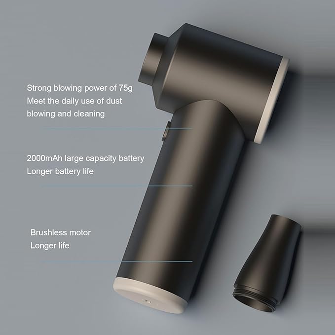 Compressed Air Duster, Electric Cordless with 3 Speeds 60W 100000RPM Aluminum Alloy for Home Car Computer