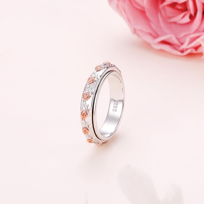 S925 Sterling Silver Spinner Fidget Anxiety Worry Relieving Boredom ADHD Autism Band Rings