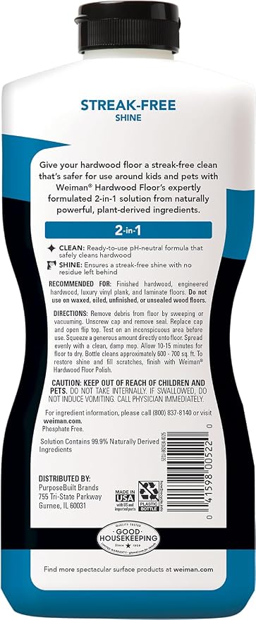 Weiman Hardwood Floor Cleaner Gallon and Refillable Squeeze Bottle - Finished Wood Surfaces