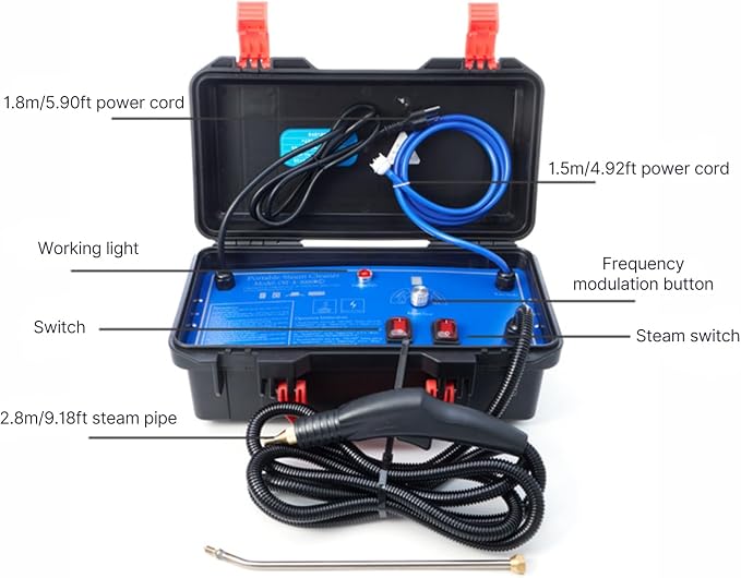 1700W High Pressure Steam Cleaner, Handheld Tankless Steamer with Hot & Cold Water Modes for Home & Auto Detailing - Cleans Tile Grout, Kitchen Grease, Floor Gaps (US Plug-Blue)