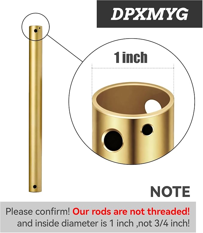 72 inch Ceiling Fan Downrod, 6 FT Gold Downrod for Ceiling Fan, 1 inch Outside Diameter, Boom Suitable for a Wide Range of Fans (Gold, Not Threaded)