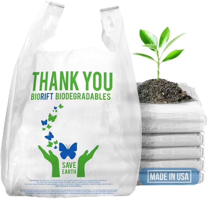 BioRift Thank You Bags | 1000 Count Bulk Large T-Shirt Grocery Bags w/Handles, Extra Thick & Durable Shopping Bags for Grocery, Restaurants, Retail Stores & Takeout | 12" x 6.5" x 22" | Made in USA