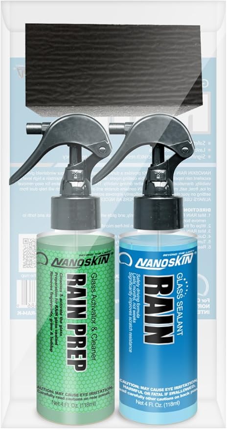Nanoskin RAIN Glass Sealant Complete Solution Kit - Ready-to-Use RAIN PREP, RAIN Glass Sealant & Autoscrub Sponge | Crystal Clear Windshields All Year Round | Easy to Use and Safe on Various Surfaces
