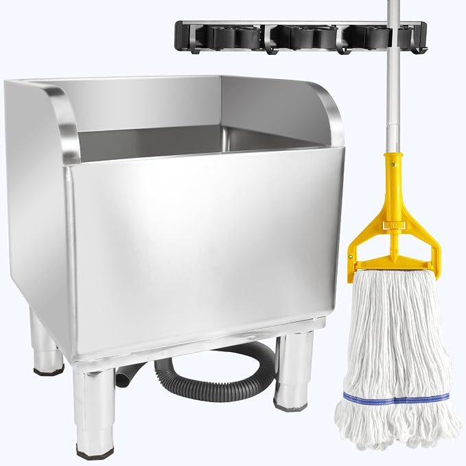 17 3/4in Stainless Steel Floor Mop Sink with Detachable Mop, Suitable for Laundry Rooms, Restaurants, Garages, Balconies, and Other Commercial Settings (17.7“L x 15.5”W x 21.9"H)