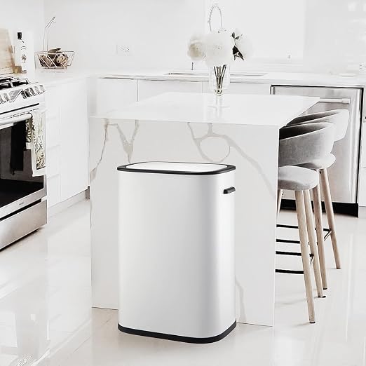 14.5 Gal/55L Motion Sensor Trash Can, Touchless Automatic Garbage Bin with Soft-Close Lid & Handle, Rectangular Waste Basket for Kitchen, Bathroom, Bedroom, White(No Inner Bucket)