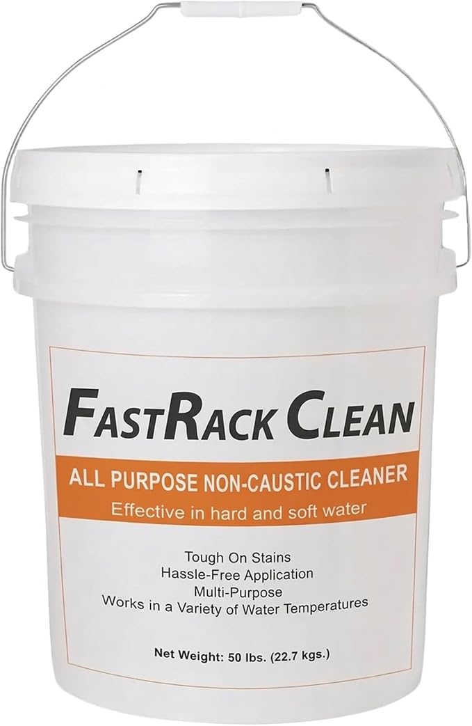 FastClean 50 lbs Non Caustic Cleaner for homebrewing and winemaking by FastRack, Alkaline Homebrew Cleaner with Powerful Formula and Hassle-free Cleanup, Ideal Cleanser for Brewing Equipment - 800 oz