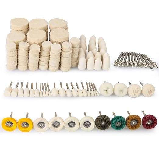 134PCS Buffing Wheels Polishing Kit for Dremel, Polishing Wheel Polishing Bits for Rotary Tool Accessories with 1/8" Shank, Abrasive Wheel Buffing Wool Felt Sanding Kit for Jewelry Wood Metal Watch