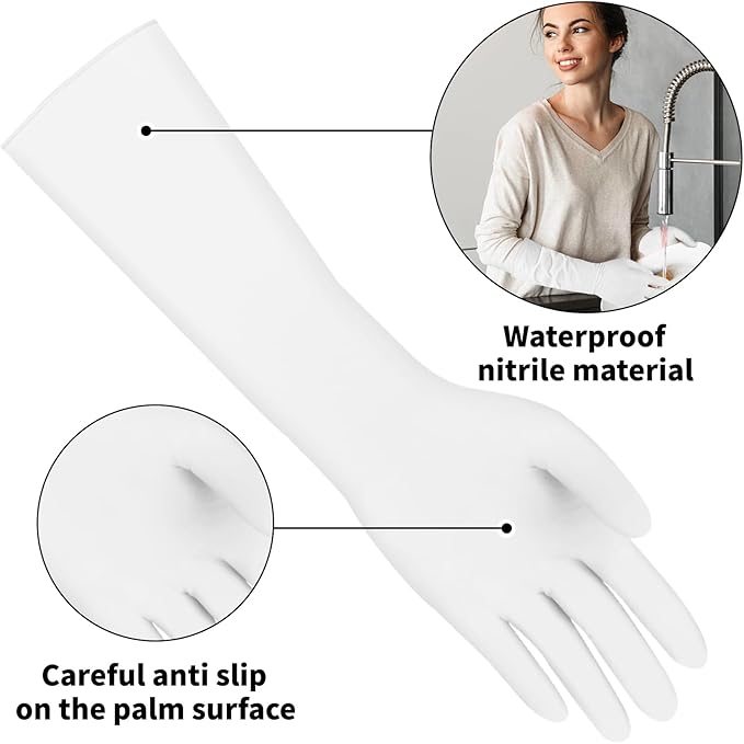 16 inch Nitrile Disposable Gloves Long Sleeved Blue 6Mil Durable Waterproof Latex Free Cleaning Dishwashing 50PCS