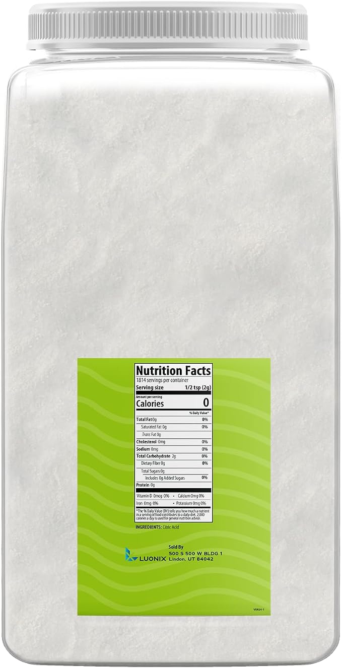 Luonix Citric Acid, 8 lb, Multipurpose, Cleaner & Food Preservative
