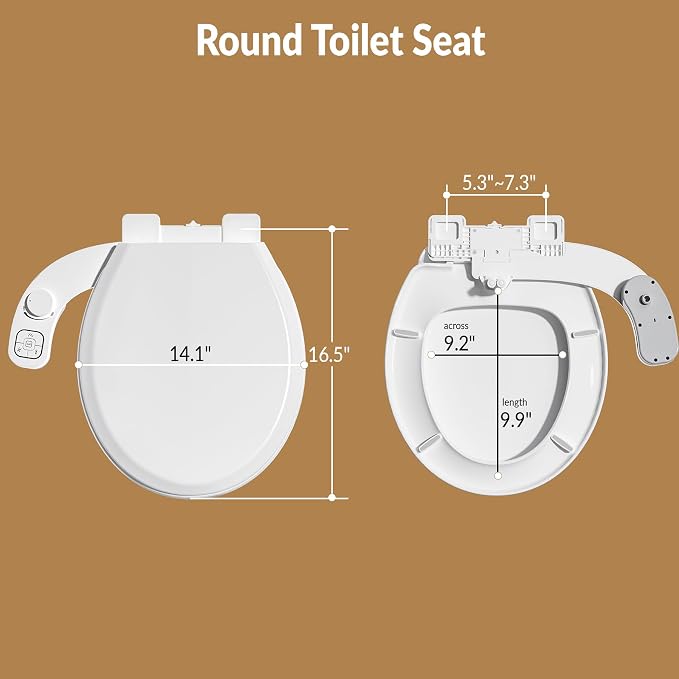 Bidet Toilet Seat Non-Electric,Fits Round Toilets - Soft Close Lid,Quick-Release for Easy Cleaning - Dual Nozzle System with Self Cleaning,Adjustable Water Pressure