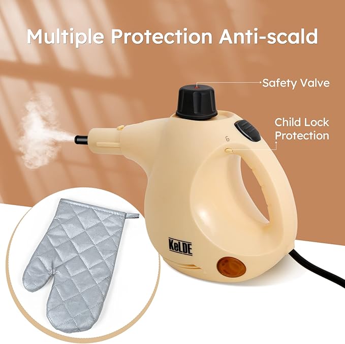 KeLDE 1300W Pressurized Handheld Steam Cleaner with Extension Rod, 12 Accessories, Multi-Surface Multi-Purpose Steam Mop for Deep Cleaning Home, Kitchen, Floor, Grout, Upholstery, Sofa, Carpet and Car