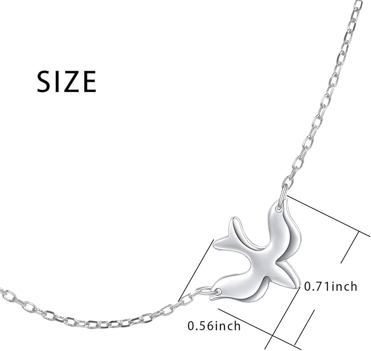 DAOCHONG S925 Sterling Silver Jewelry Doves Birds Faith Hope Love Choker Necklace 14+4"