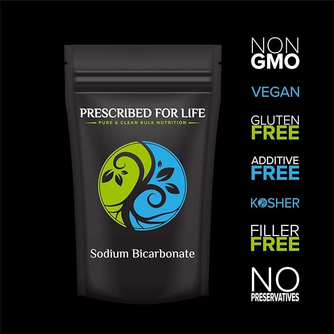 Prescribed For Life Sodium Bicarbonate Powder, Organic Aluminum Free Baking Soda, Bicarbonato de Sodio en Polvo, USP Grade (2kg / 4.4lb)