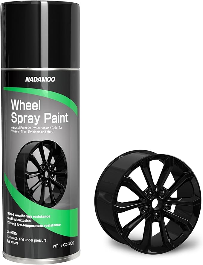 NADAMOO Aluminum Wheel Spray Paint, Aerosol Car Rim Paint for Recolor and Protection of Metal Surface, Gloss Black, 1 Can, 13 Oz