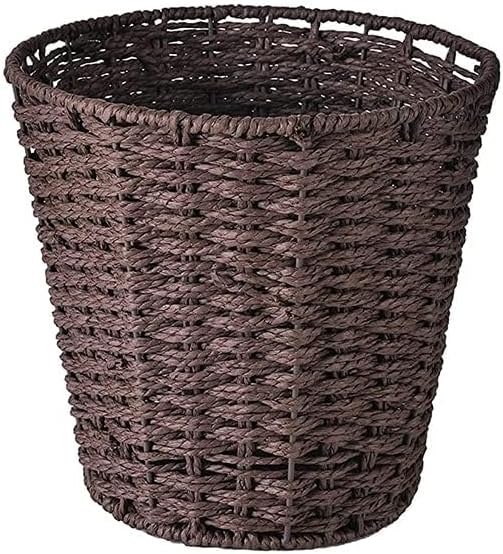 Zuvo Round Wicker Waste Basket Paper Bin - Wicker Trash Basket - Woven Trash Can Rubbish Basket for Bedroom, Bathroom, Offices or Home (Brown)