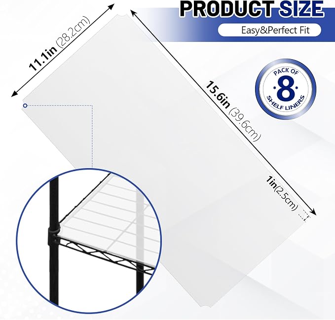 Sliner 8 Pack 11.8 x 16.6 Inch Wire Shelf Liner Clear Plastic Waterproof Liners for Organizing Metal Rack Shelves, Kitchen Cabinets, Cupboard, Pantry