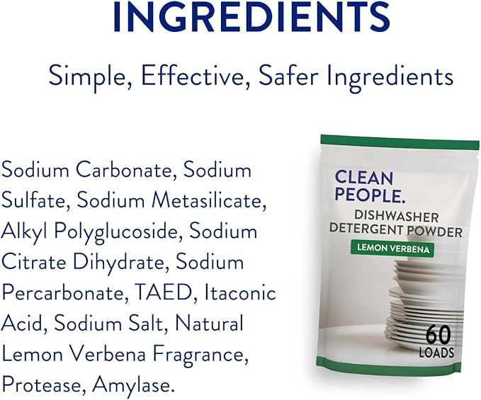 The Clean People Dishwasher Detergent Powder | Cuts Grease and Rinses Sparkling Clean | Residue-Free | Lemon Verbena, 120 Loads