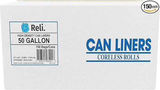 Reli. Premium 50 Gallon Trash Bags | 150 Count | Made in USA | Heavy Duty | Bulk | SuperValue | Black Multi-Use Garbage Bags