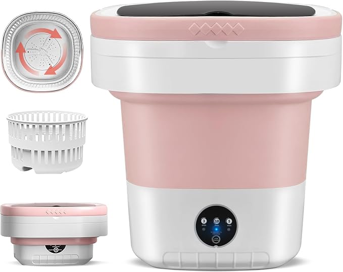 Portable Washing Machine 16L Mini Laundry Washer 3 Modes with Spin Basket Laundry Machine Cleaning Depth Underwear,Baby Clothes Small Shirt for Apartments Dormitories Hotels and Camping (pink)