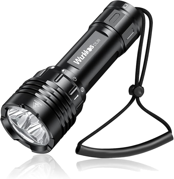 Wurkkos DL30 Dive Light Rechargeable, 3600 Lumens Super Bright Scuba Diving Light, IPX-8 Waterproof Flashlight, 100m Underwater Lights for Night Diving Cave Snorkeling Submersible Safety Lights