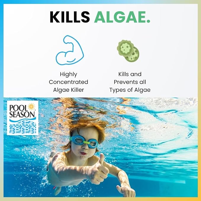 Polyquat 60 Algaecide for Swimming Pool, Highly Concentrated Pool Algaecide & Algae Killer for Black, Green & Mustard Algae, Inground & Above Ground Pools, Professional Grade Treatment, 32 oz