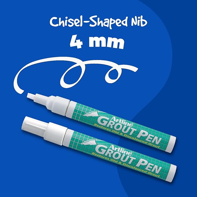 Artline 419 Grout Pen White | Restore Old Grout, Looks Like New | Instant-Drying | Waterproof | Pack of 12 | 2.0-4.0mm Chisel Tip | White