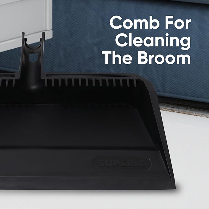 Superio 16 Silicone Pet Hair Remover Broom & 16 Dustpan with Comb, Rubber Lip & Clip - Carpet Rake Floor Cleaning Set for Carpet, Hardwood & Tile - Removes Fur, Dust & Debris
