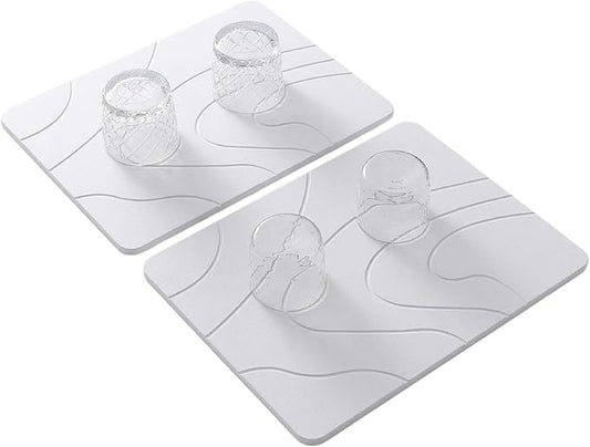 2 Pack Stone Drying Mat for Kitchen Counter,16''x12'' Quick Dish Drying Stone Mat Kitchen,Stone Dish Drying Mat,Quick-Dry Absorbent Bath & Countertop Stone Dishes Mats (White, 16''x12'')