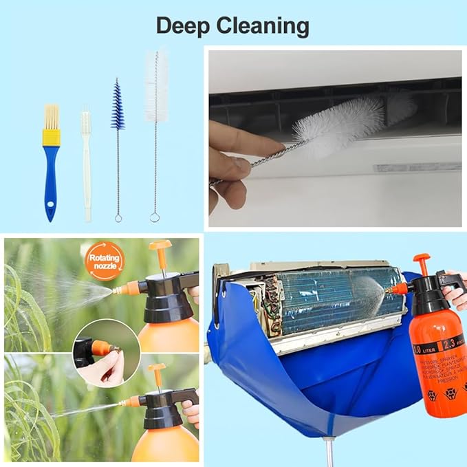 Ac Cleaning Bag with Wall Protection Cloth, 13Pcs Mini Split Cleaning Kit, Split Unit Cleaning Kit, Quick and Efficient Cleaning Tool for Wall Ac Units