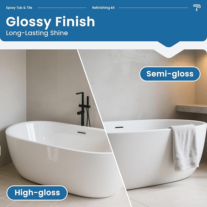 Venry Tub and Tile Epoxy Paint- 2K Bathroom Refinishing Kit, Durable Tub Paint, Waterproof, Quick-Dry, Easy Scraper&Brush Application for Bathtubs, Tiles, and Sinks, Bright Gloss White-1 Bathtub Size