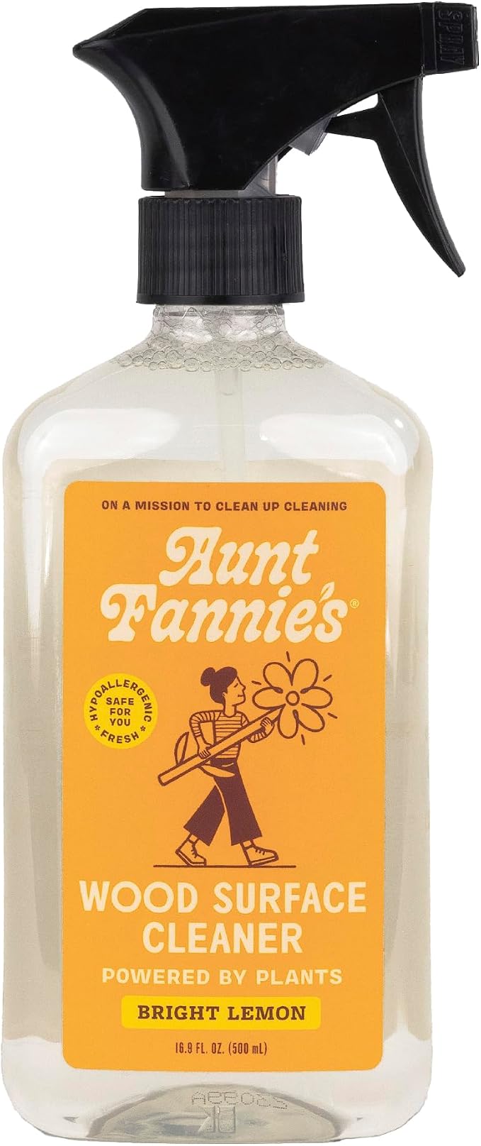 Aunt Fannie's All Purpose Wood Spray Cleaner, No-Wax Formula, Perfect for Wood Tables, Walls, Counters & Shelves, 16.9 Ounces, Lemon Scent (Pack of 1)