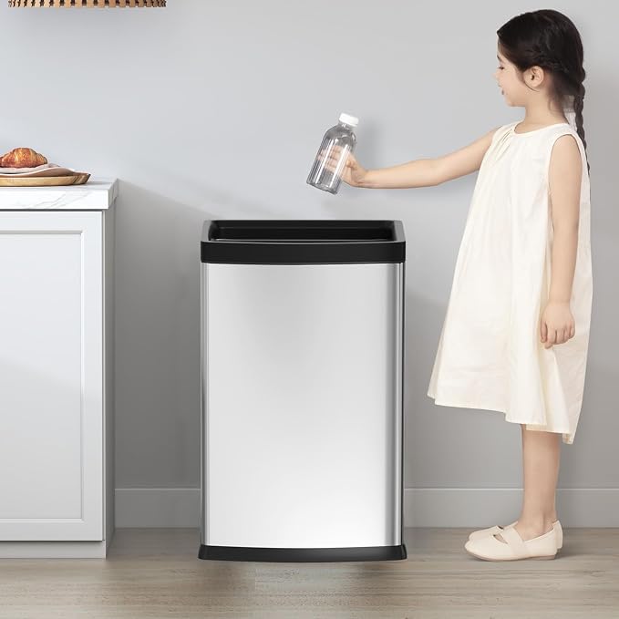 25L/6GALSquare Silver Garbage Can,Tall Kitchen Garbage Can,Silver Tall Trash can for Bathroom,Tall Stainless Steel dusbin for Commercial,Detached House