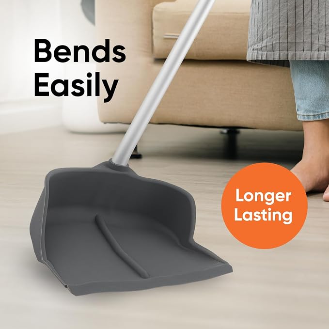 Silicone Dust Pan with Handle Lobby Dustpan with Long Handle Stand Up Dustpan, 35" Aluminum Long Handle, by Superio