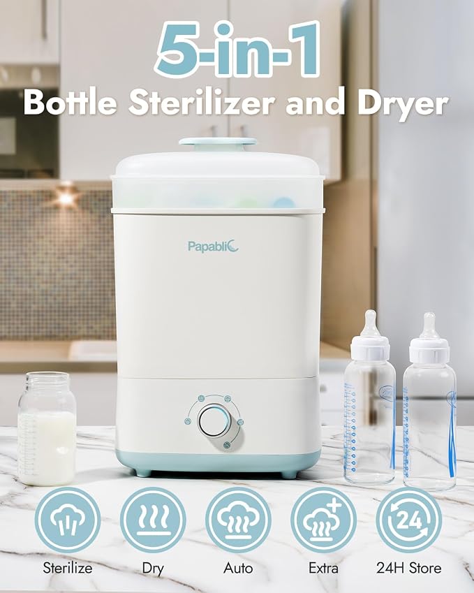 Papablic Baby Bottle Sterilizer and Dryer Pro, Esterilizador De Biberones, Electric Steam Sterilizer for Baby Bottles, Pacifiers, and Pump Parts, Large Capacity 10 Bottles