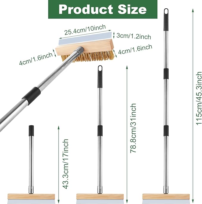 Aluminum Pizza Oven Brush, Grill Brush with Scraper and 3 Sections of Detachable Long Rod Design for Commercial Cleaning, Restaurants, Kitchens, BBQ Shelf Or Any Grill