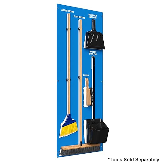 Clean & Sweep 5S Shadow Board/Wall Mount Broom Holder, 68" x 30" Board, 5S Cleaning Station - Board Only, Tools Sold Separately, Made in The USA by AccuformNMC, Blue/White, PSB114BUWT