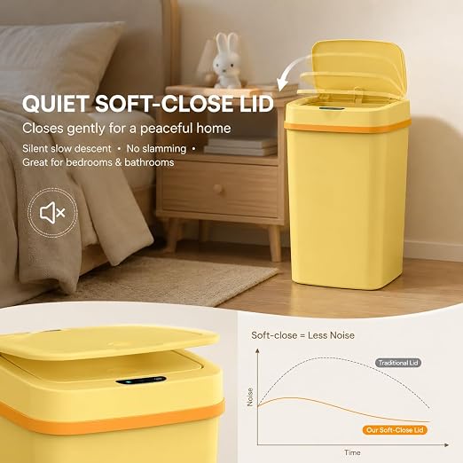 15L Smart Diaper Pail with Motion Sensor Lid | Touchless Hands-Free Baby Diaper Trash Can | Double Locking Seal | Slim Space-Saving Design | Quiet & Durable (Yellow)