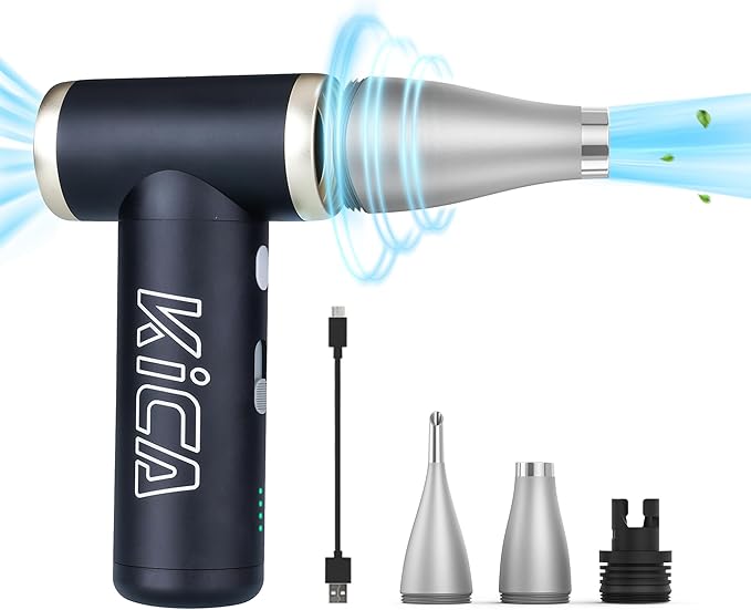 KiCA Jet Fan 2S Electric Air Duster - 117000RPM High-Speed Portable Turbo Fan, Aluminum Alloy Mini Jet Blower, Stepless Speed Cordless Air Duster for PC Keyboard, Car Detailing & Camping (Black)