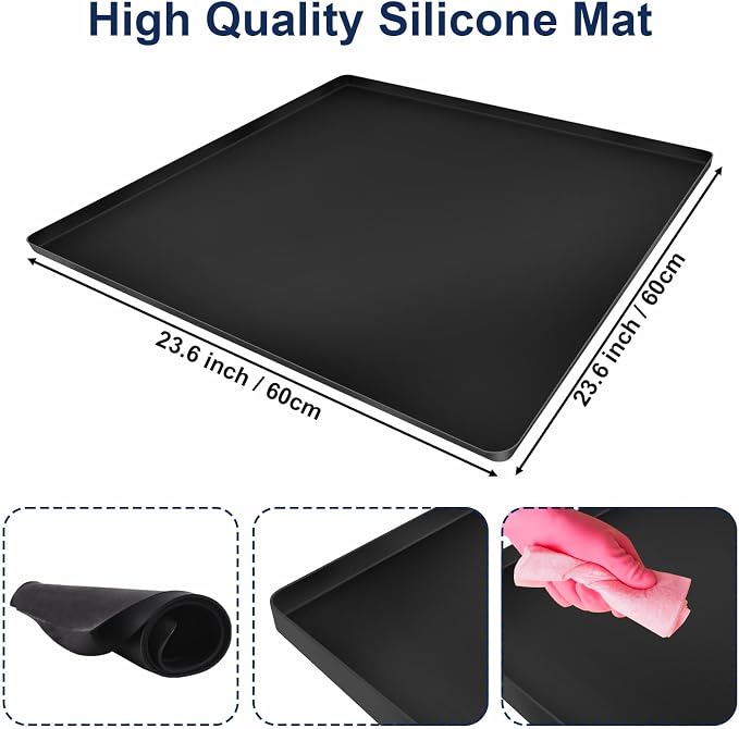 Mini Fridge Silicone Mat 24'' x 24'' Under Refrigerator Mat Mini Fridge Drip Tray Reusable Floor Protection, Non-Slip Mini Refrigerator Carpets for Fridge, Washing Machine, Dishwashers
