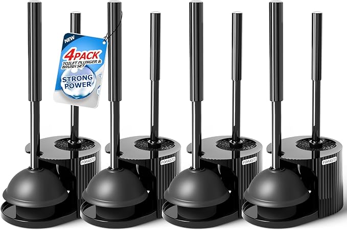 FORASTO 4Pack 2 in 1 Toilet Brush and Plunger Set, Extended Handle Plunger,Toilet Bowl Brush Plunger Set,Bathroom Cleaning Tools,Toilet Brush Plunger Combo,Cleaning Supplies, Cleaning Brush