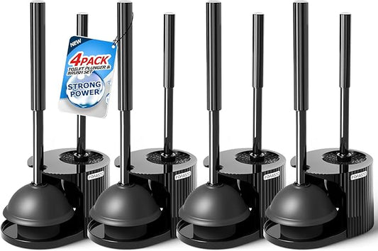 FORASTO 4Pack 2 in 1 Toilet Brush and Plunger Set, Extended Handle Plunger,Toilet Bowl Brush Plunger Set,Bathroom Cleaning Tools,Toilet Brush Plunger Combo,Cleaning Supplies, Cleaning Brush