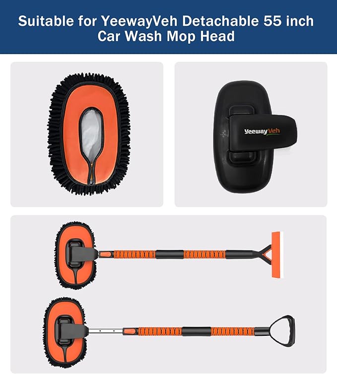 YeewayVeh Car Wash Brush Replacement Cover, Soft Microfiber Car Wash Mop Head Compatible with 55" Long Handle Car Wash Brush and 15° Curved Pole Car Wash Mop, Orange
