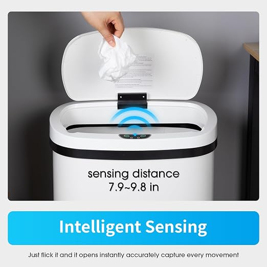 BestOffice Trash Can Broken-Resistant Plastic Touch Free High-Capacity Garbage Can with Lid for Bedroom Bathroom Home Office 49 Liter 13 Gallon Trash Can Automatic Kitchen Trash Can