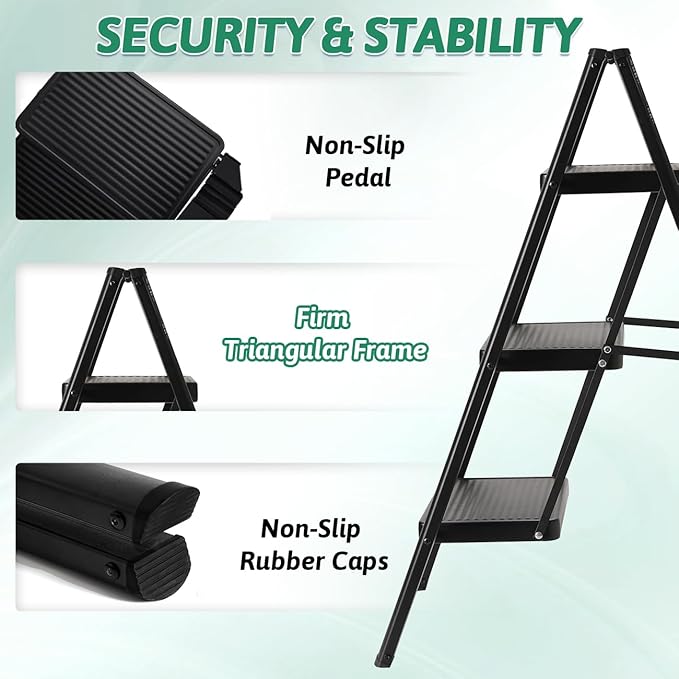 Folding 3 Step Ladder & Microfiber Duster Kit 6 Pcs