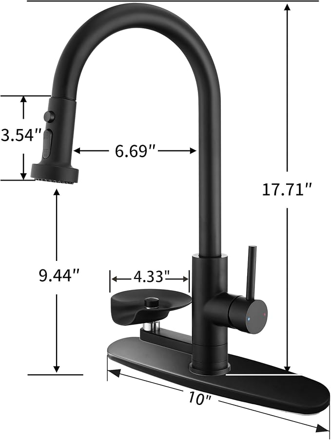 Kitchen Faucet with Glass Rinser, Pull Down Sink Faucet with 3 Spray Modes and High Pressure Glass Rinser, Single Hole 2 in 1 High Arc Stainless Steel Kitchen Faucets (Matte Black)