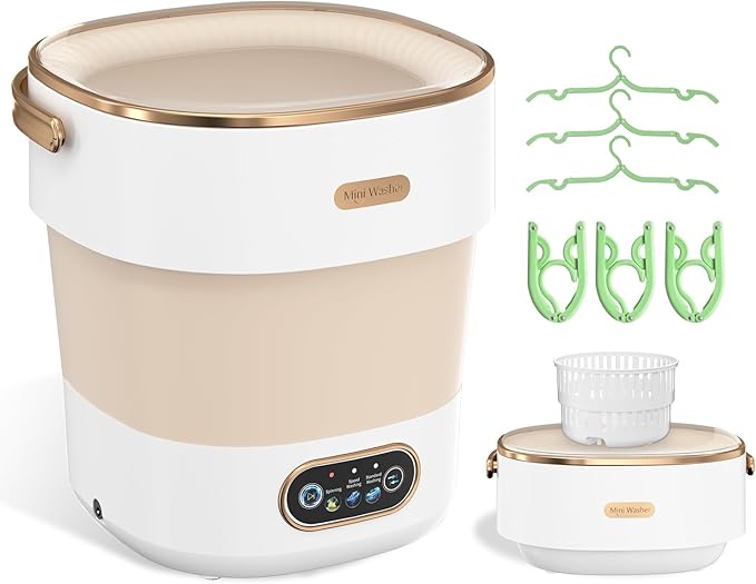 Portable Washing Machine, Folding 20L Mini Washer and Spin-Dryer,3 Cleaning Modes Small Compact Laundry Machine of Underwear, Baby Clothes, for Apartments, Dormitories, RV, Travel, (Khaki)