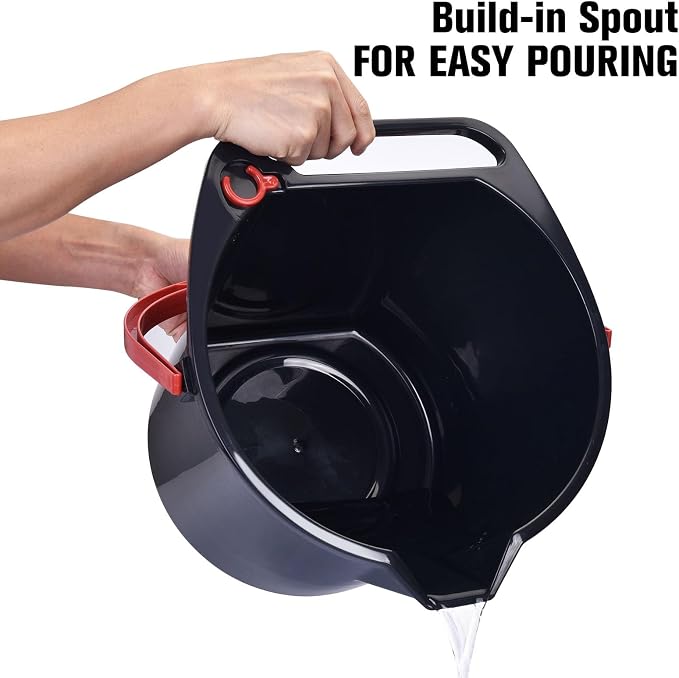 Matthew Cleaning 4.2 Gallon Mop Bucket, Heavy Duty Plastic Cleaning Bucket with Built-in Pour Spout, Mop Holder and Comfort Grip Handle, House and Commercial Cleaning Supplies, 2 Pack Black